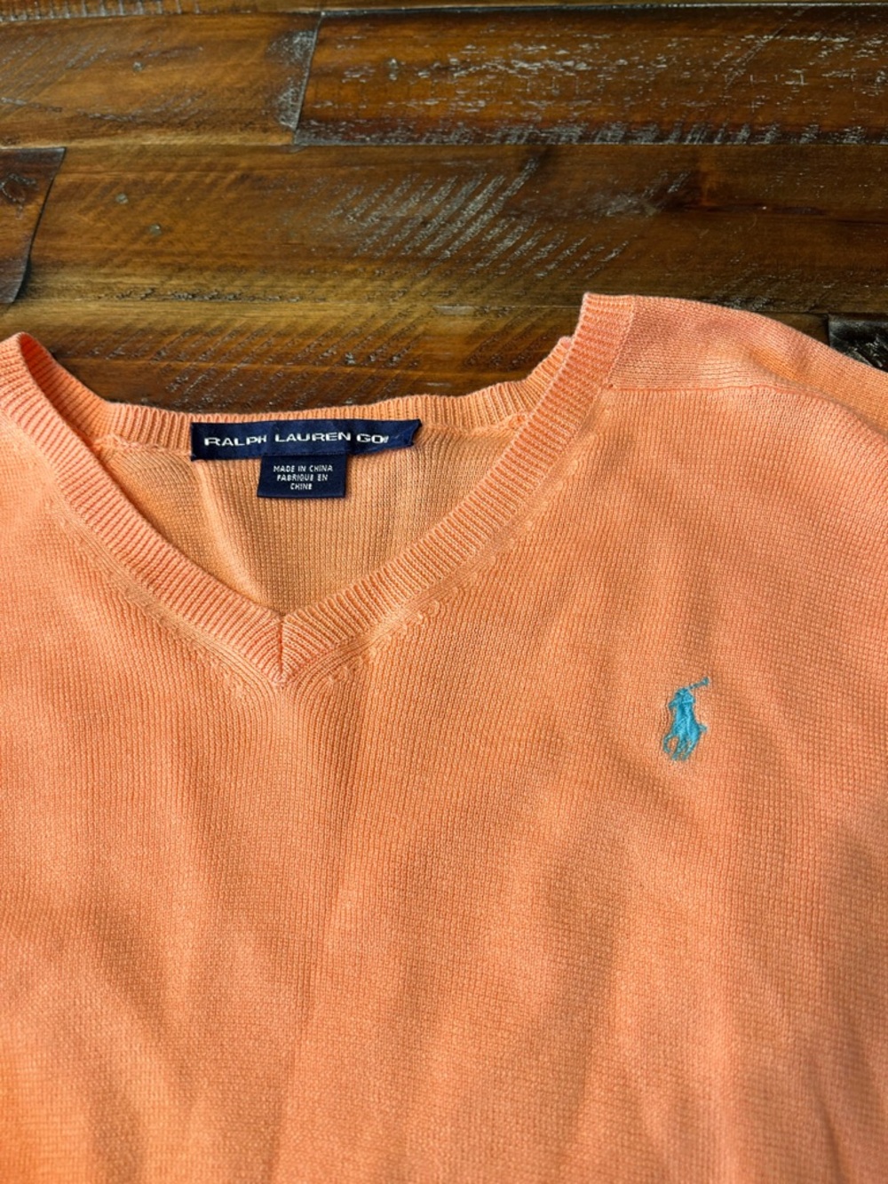 Ralph Lauren V-Neck Sweater in Coral with Turquoise Pony